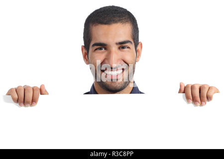 Arab uomo felice tenendo un'intestazione vuota Foto Stock