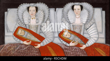 Il Cholmondeley Ladies. Data/Periodo: ca. 1600-1610. La pittura. Olio su pannello. Altezza: 886 mm (34,88 in); larghezza: 1,723 mm (67.83 in). Autore: anonimo (British School). La British School del xvii secolo. Foto Stock