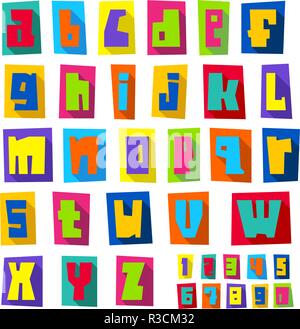Nuovo font, taglio colorato lettere minuscole Illustrazione Vettoriale
