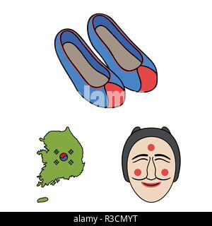 Paese Corea del Sud cartoon icone nella raccolta di set per design.Travel e vettore di attrazione simbolo illustrazione stock. Illustrazione Vettoriale