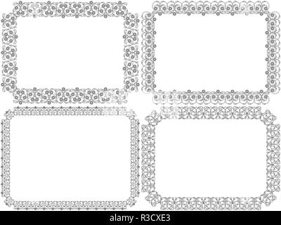 Set di quattro nero fiore decorativo cornici isolate su uno sfondo bianco, vettore come un progettista di cartoline Illustrazione Vettoriale