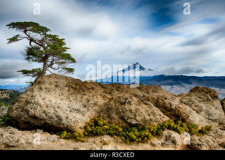 Stati Uniti d'America, Oregon, Deschutes National Forest. Le tre sorelle deserto, Mt. Jefferson da Jack Three-Fingered Foto Stock