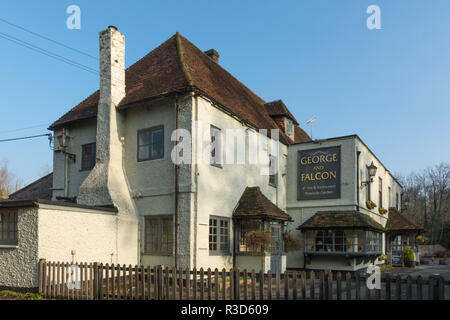 Il George e Falcon pub nel villaggio di Warnford in Hampshire, Regno Unito, Il Grade ii Listed è un edificio risalente al XVI secolo Foto Stock