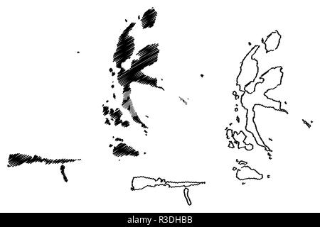 Regione del Nord delle Molucche (suddivisioni di Indonesia, Province di Indonesia) mappa illustrazione vettoriale, scribble schizzo Maluku Utara mappa Illustrazione Vettoriale