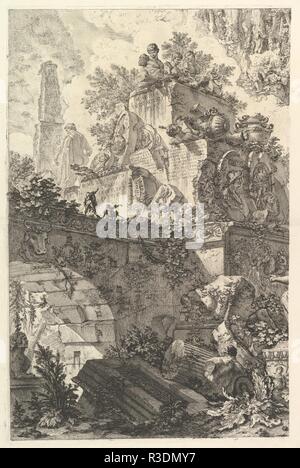 Frontespizio con statua di Minerva. Artista: Giovanni Battista Piranesi (italiano, Mogliano Veneto Roma 1720-1778). Dimensioni: foglio: 24 15/16 × 19 7/16 in. (63,3 × 49,4 cm) Piastra: 19 1/4 × 12 11/16 in. (48,9 × 32,2 cm). Serie/Portfolio: Vedute di Roma (vedute di Roma). Data: ca. 1748. Museo: Metropolitan Museum of Art di New York, Stati Uniti d'America. Foto Stock