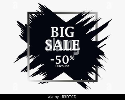 Grande vendita 50 percento di sconto. Sfondo con la pittura di inchiostro. Sfondo con pennellate di vernice, grunge stile. Offerta speciale con sconto. Vector illus Illustrazione Vettoriale