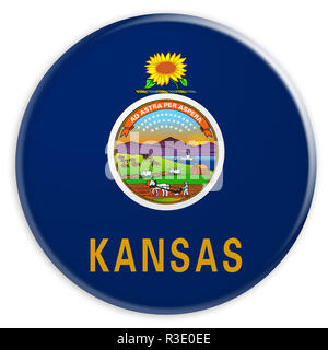 Usa il pulsante di stato: Kansas bandiera Badge, 3d illustrazione su sfondo bianco Foto Stock