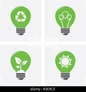 Ecologia della lampadina luce di icone. Eco-Green il concetto di energia le icone Illustrazione Vettoriale