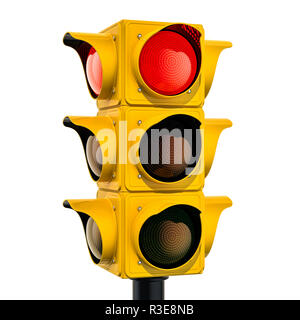 Traffico di colore giallo con luce di colore rosso, 3D rendering isolati su sfondo bianco Foto Stock