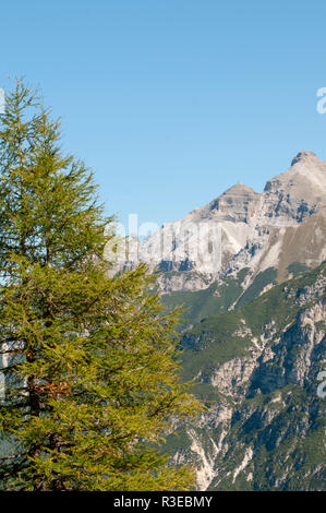 Aspre scogliere di cima del monte Elfer, Stubaital, Tirolo, Austria Foto Stock