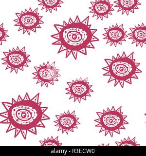 Modello senza soluzione di continuità con la rossa dipinta a mano fiori sul bianco. Texture Seamless pattern. Illustrazione Vettoriale. Illustrazione Vettoriale