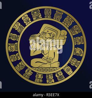 Vettore calendario Maya immagine sulla moneta. Cultura messicana, la civiltà azteca Illustrazione Vettoriale