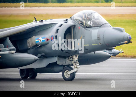 RAF Harrier, informalmente definita come l'Harrier Jump Jet, è una famiglia di jet-powered attacco aeromobile in grado di verticale/breve decollo e atterraggio Foto Stock