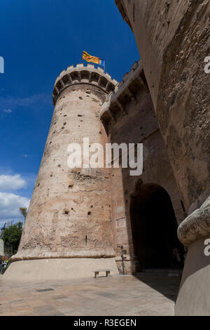 Vecchia porta della città di Valencia oldtown Foto Stock