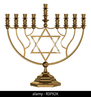 Il Menorah Hanukkah lampada che è accesa durante gli otto giorni di Hanukkah. 3D render. Isolato Foto Stock