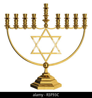 Il Menorah Hanukkah lampada che è accesa durante gli otto giorni di Hanukkah. 3D render. Isolato Foto Stock