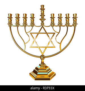 Il Menorah Hanukkah lampada che è accesa durante gli otto giorni di Hanukkah. 3D render. Isolato Foto Stock