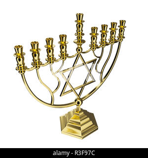 Il Menorah Hanukkah lampada che è accesa durante gli otto giorni di Hanukkah. 3D render. Isolato Foto Stock
