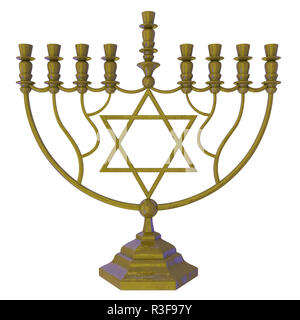Il Menorah Hanukkah lampada che è accesa durante gli otto giorni di Hanukkah. 3D render. Isolato Foto Stock
