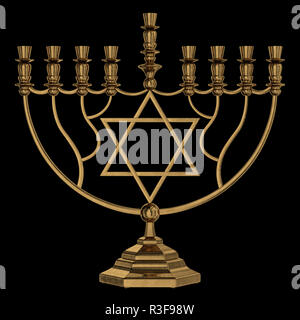Il Menorah Hanukkah lampada che è accesa durante gli otto giorni di Hanukkah. 3D render. Isolato Foto Stock