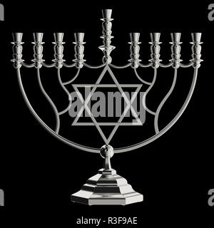 Il Menorah Hanukkah lampada che è accesa durante gli otto giorni di Hanukkah. 3D render. Isolato Foto Stock