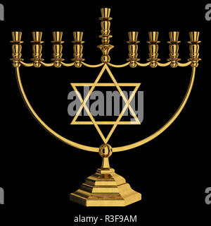 Il Menorah Hanukkah lampada che è accesa durante gli otto giorni di Hanukkah. 3D render. Isolato Foto Stock