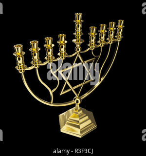 Il Menorah Hanukkah lampada che è accesa durante gli otto giorni di Hanukkah. 3D render. Isolato Foto Stock