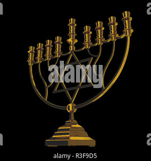 Il Menorah Hanukkah lampada che è accesa durante gli otto giorni di Hanukkah. 3D render. Isolato Foto Stock