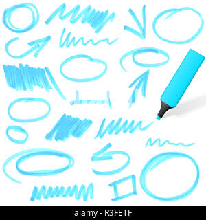 Evidenziatore colorato con contrassegni Foto Stock