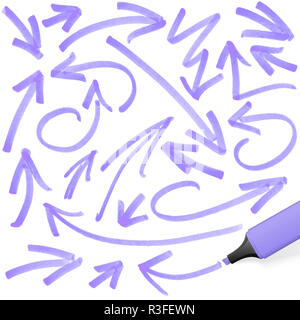 Evidenziatore colorato con contrassegni Foto Stock