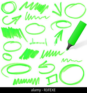 Evidenziatore colorato con contrassegni Foto Stock
