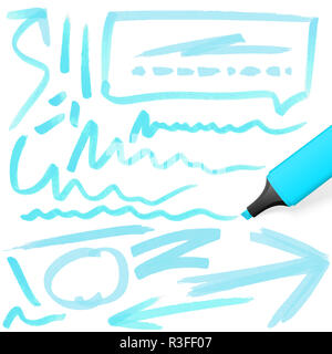 Evidenziatore colorato con contrassegni Foto Stock