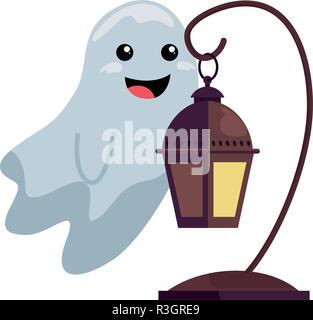 Halloween ghost e decorazione lampada illustrazione vettoriale Illustrazione Vettoriale