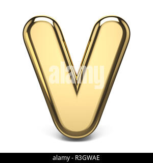 Golden font letter V 3D render illustrazione isolati su sfondo bianco Foto Stock