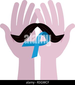 Le mani con i baffi e nastro di campagna movember illustrazione vettoriale Illustrazione Vettoriale