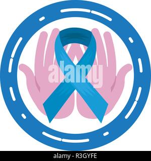 Mani blue ribbon movember etichetta del cancro della prostata illustrazione vettoriale Illustrazione Vettoriale