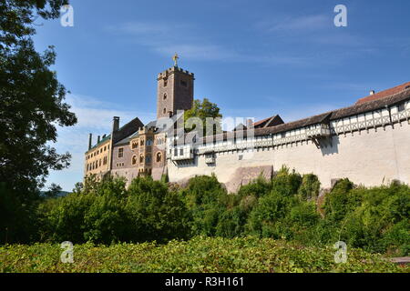 Eisenach, Germania - Vista sul Castello di Wartburg vicino alla storica città di Eisenach, regione Turingia, Germania - Rifugio di Martin Lutero nel 1521 e 1522 Foto Stock