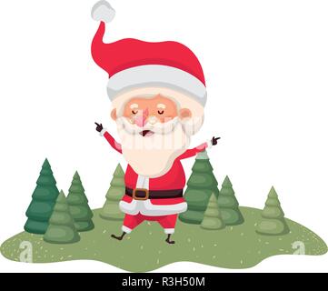 Santa Claus in movimento e gli alberi di Natale carattere avatar Illustrazione Vettoriale