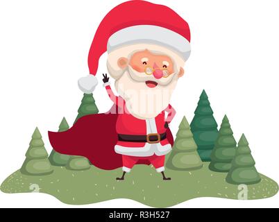 Santa Claus in movimento e gli alberi di Natale carattere avatar Illustrazione Vettoriale