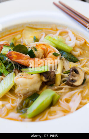 Ciotola di piastra del preparato di fresco tom yam zuppa di aragosta e il coriandolo Foto Stock