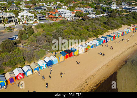 Vista aerea di Brighton Scatole di balneazione in Melbourne Foto Stock