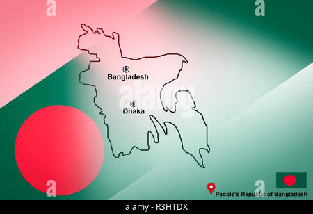 Mappa di Bangladesh e Dhaka con ubicazione sulla mappa il pin e il Bangladesh bandiera sulla mappa di viaggio di Asia - Repubblica popolare del Bangladesh Foto Stock