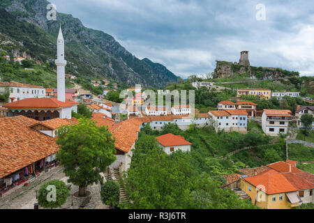 La città vecchia, castello e Murad Bey moschea, Kruje, Albania Foto Stock