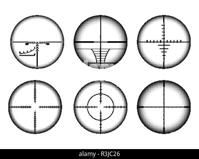 Vista collimato e il fucile da cecchino di mirino set. AR militare obiettivo e scopo delle icone. Illustrazione Vettoriale