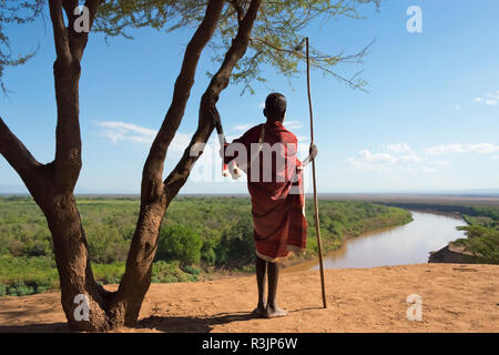 Kara tribù, persone da parte inferiore del fiume Omo, Turmi, Sud Omo, Etiopia Foto Stock