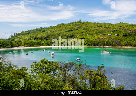 Port Launay Beach, Port Launay Marine Park, Mahe, Repubblica delle Seicelle, Oceano Indiano. Foto Stock