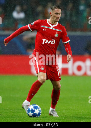 Mosca, Russia - 03 ottobre: Anton Miranchuk di FC Lokomotiv Mosca in azione durante il gruppo D match di UEFA Champions League tra FC Lokomotiv Mosca e FC Schalke 04 al Lokomotiv Stadium il 3 ottobre 2018 a Mosca, in Russia. (MB Media) Foto Stock