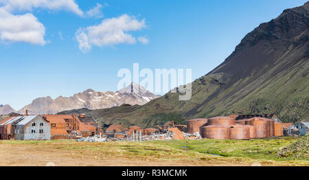 Rovine di Stromness stazione baleniera in Isola Georgia del Sud Antartide, Isola Georgia del Sud Foto Stock