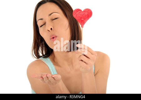 La donna ha inviato un bacio Foto Stock