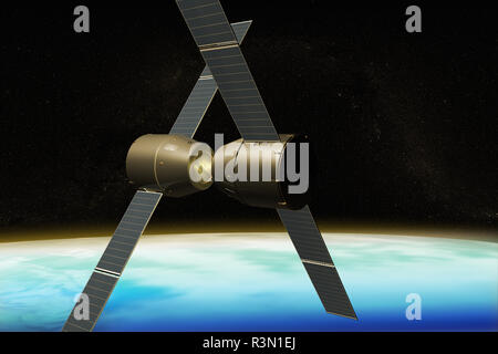 3D rendering di una stazione spaziale gruppo di moduli nello spazio Foto Stock